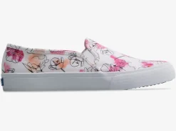 Women's Double Decker Canvas Watercolor Floral Print Slip On Sneaker Women Slip Ons