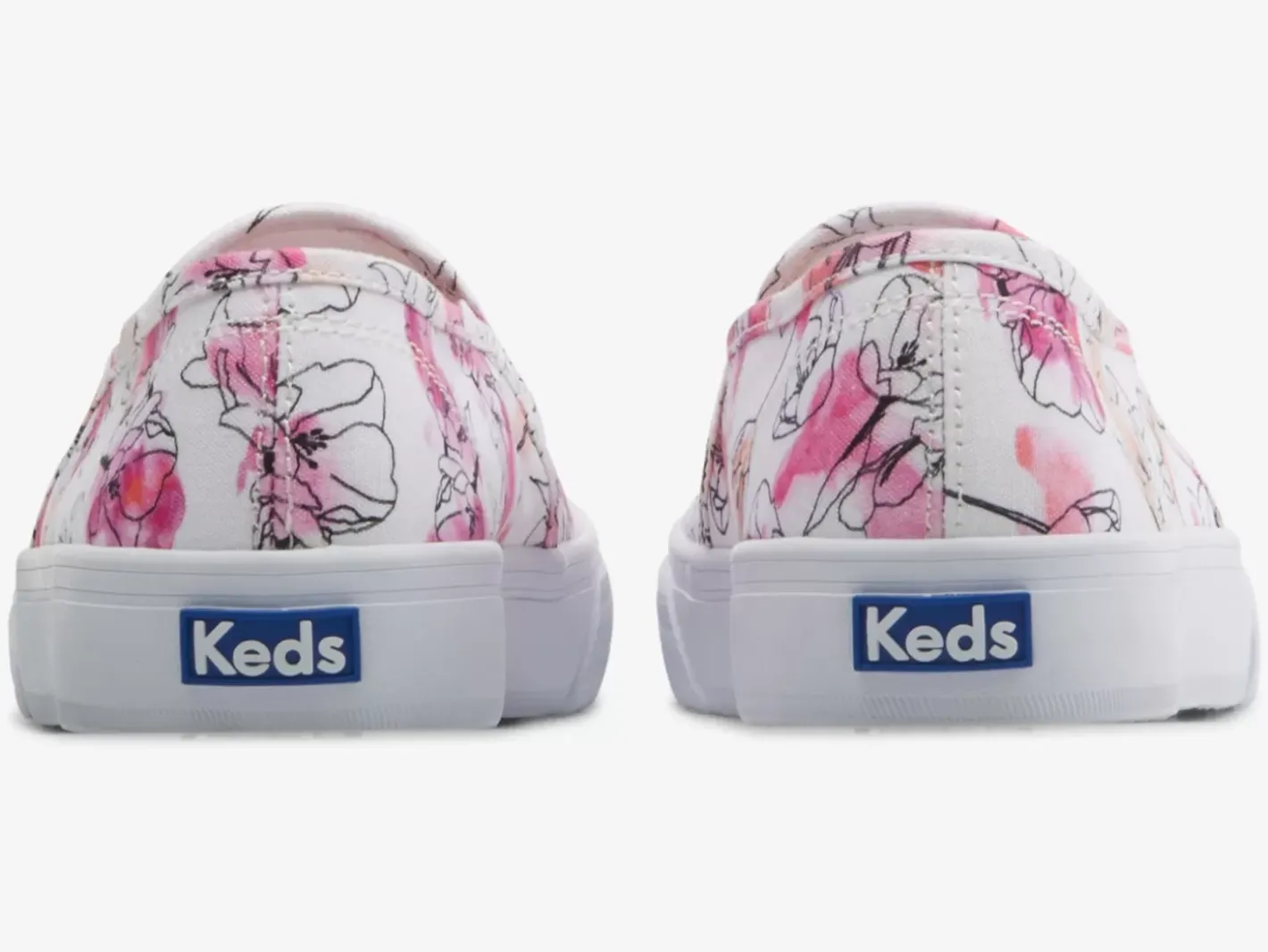 Women's Double Decker Canvas Watercolor Floral Print Slip On Sneaker Women Slip Ons