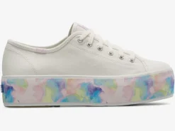 Hot Women's Triple Up Abstract Floral Foxing Sneaker Women Platforms